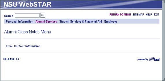 WebSTAR for Alumni Class Notes Menu